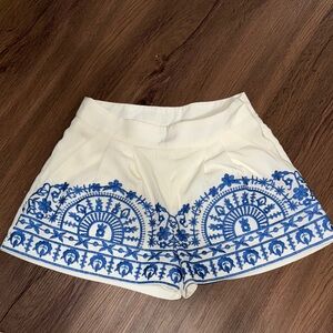 Embroidered Blue and White Women Shorts